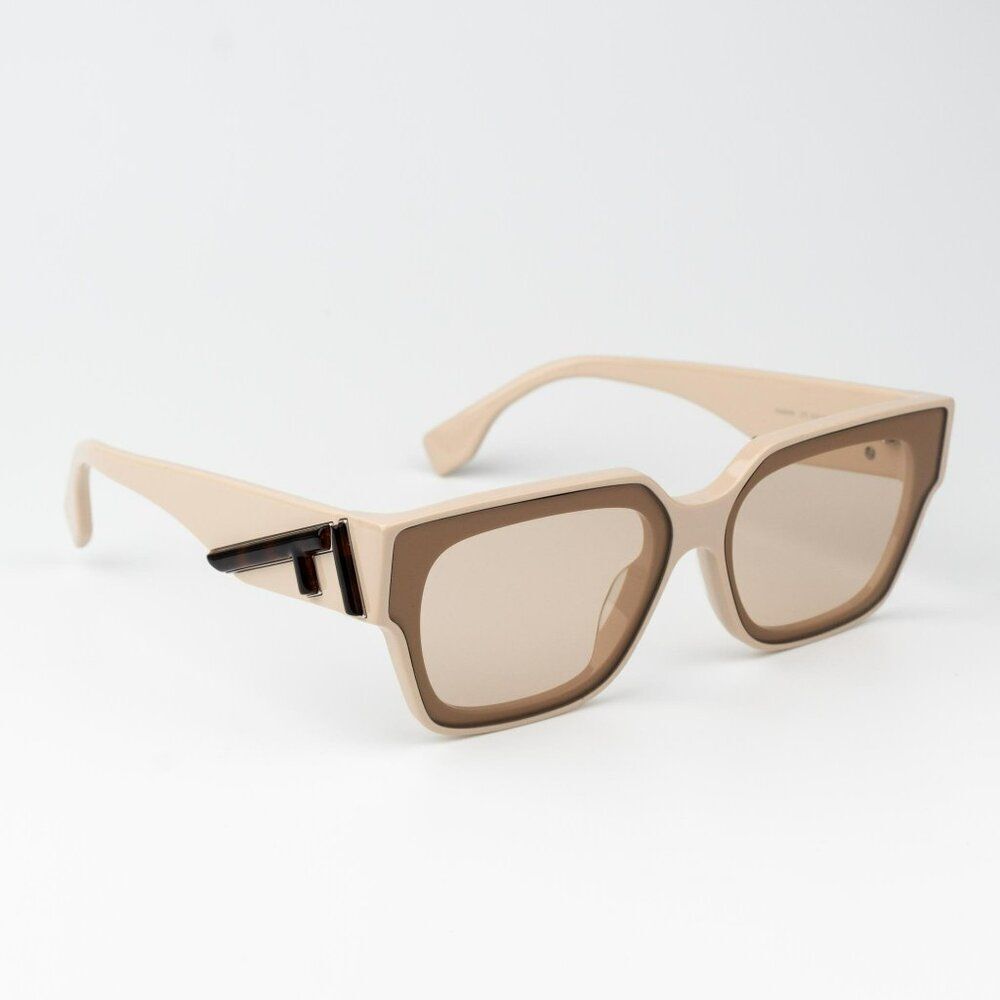Fendi FIRST Men Sunglasses Square Beige Nude Brown FE40099I 57E BRAND NEW
